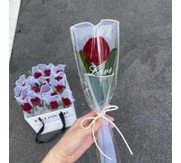 KHIronHive Handmade Crochet Tulip Bouquet 30cm Artificial Flowers for Home Decor Office Wedding Centerpiece Lasting Floral Arrangement (Dark Red)