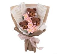 KHIronHive Handwoven Crochet Flower Bouquet Kit For DIY Arrangements, Linen Yarn Craft Set With Step-by-Step Guide, Multi-Colour Knitting Project For Beginners And Hobbyists(cartoon gray)