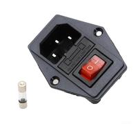KHIronHive IEC320 C14 Panel Mount Power Socket With Fuse Holder And Switch, 250V 10A 3-Pin AC Inlet Module For Industrial Lab Equipment, Cutout 2.5x0.7cm, Black(red)
