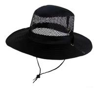 KHIronHive Men’s Polyester Mesh Fisherman Bucket Hat, Breathable Wide-Brim Foldable Sun-Protection Cap Lightweight Summer Hat for Fishing Camping, Hiking Beach and Travel(Black)
