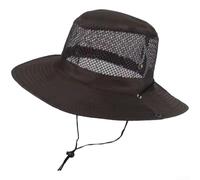 KHIronHive Men’s Polyester Mesh Fisherman Bucket Hat, Breathable Wide-Brim Foldable Sun-Protection Cap Lightweight Summer Hat for Fishing Camping, Hiking Beach and Travel(Brown)