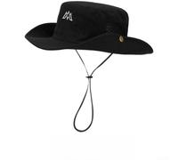 KHIronHive Men's Embroidered Fisherman Hat with 7cm Wide Brim Breathable Polyester Sun Protection Cap for Hiking Fishing Outdoor Adjustable Folding Bucket Hat in Multiple Colors(Black)