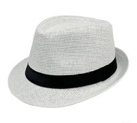 KHIronHive Men's Wide Brim Straw Panama Hat Classic Bell Shape Sun Cap Breathable Papyrus for jazz Dress Hat for Casual and Formal for occasions(White)