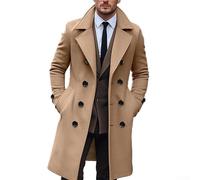 KHIronHive Mens Winter Business Trench Coat Double Breasted Lapel Overcoat Long Jacket Outwear for Gentlemen Autumn and Winter Wear (L Khaki)