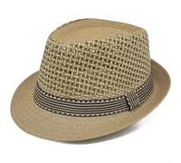 KHIronHive Men's Woven Straw Hat Wide Brim Sun Protection Beach Cap Breathable Mesh Summer Unisex for Outdoor Travel Fishing(Dark Khaki)