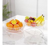KHIronHive Nordic Style Metal Fruit Bowl, Luxury Gold Black White Snack Tray, Deep Wide Capacity For Kitchen Dining Table, Modern Home Decor Serving Platter, Easy Clean(White)