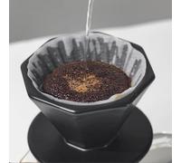 KHIronHive Octagonal Coffee Dripper Pottery Filter Cup With Spiral Inner Walls For Optimal Extraction, Sturdy Reusable Pour Over Brewer, Modern Geometric Design (Black S)