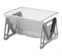 KHIronHive Portable Stainless Steel Camping Grill BBQ Stove, Foldable Firewood Oven With 1:1 Mesh For Even Heat, Compact Outdoor Cooking For Picnics Hiking, Silver(Small)