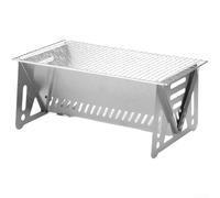 KHIronHive Portable Stainless Steel Camping Grill BBQ Stove, Foldable Firewood Oven With 1:1 Mesh For Even Heat, Compact Outdoor Cooking For Picnics Hiking, Silver(Big)