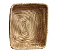 KHIronHive Rattan Hand-Woven Storage Basket, Natural Trapezoidal Desktop Organizer For Fruit Snacks Sundries, Lightweight Portable Home Office Decor Solution, Yellow(Large)