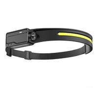 KHIronHive Rechargeable LED Headlamp With Motion Sensor Seven Lighting Modes COB White Warm P8 Side Light IPX5 Waterproof Hands-Free Operation Adjustable Silicone Band