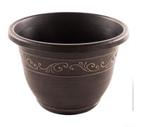 KHIronHive Resin Flower Pot with Drainage Hole and Tray, Classical Retro Copper Finish Embossed for Indoor Garden Balcony Decor, Brown Large Container(C)