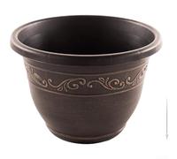 KHIronHive Resin Flower Pot with Drainage Hole and Tray, Classical Retro Copper Finish Embossed for Indoor Garden Balcony Decor, Brown Large Container(E)