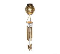 KHIronHive Retro Gold Solar Wind Chimes For Outside, Waterproof Metal Butterfly Lantern With LED Light, 33.5-Inch Hanging Garden Decor, For Patio Yard Porch