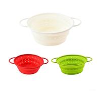 KHIronHive Silicone Colander Set, Collapsible Strainer With 304 Stainless Steel Rim, BPA Boil-Safe Basket For Pasta Vegetables Fruits, Space Saving Kitchen Tools, White Red Green