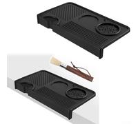 KHIronHive Silicone Espresso Tamping Mat With Cleaning Brush, Non-Slip Coffee Station Pad For Barista And Home Use, Heat Resistant Countertop Protector With Multi-Slot Design, Black