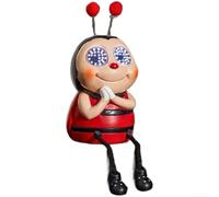 KHIronHive Solar Powered Ladybug And Bee Garden Decor With Animated Eyes, Resin Outdoor LED Light Figurine For Yard Lawn Decoration(Red Ladybug Style)
