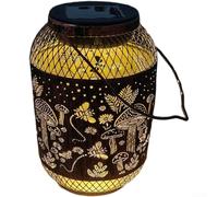 KHIronHive Solar Powered Outdoor Lantern, Vintage Metal Hanging Garden Light, IP65 Waterproof Warm Glow Lamp For Patio Lawn Walkway Decor, Manual Switch, Brown(E-style Mushroom)