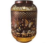 KHIronHive Solar Powered Outdoor Lantern, Vintage Metal Hanging Garden Light, IP65 Waterproof Warm Glow Lamp For Patio Lawn Walkway Decor, Manual Switch, Brown(Style E Butterfly)