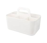 KHIronHive Stackable Portable Storage Box with Handle, Plastic Organiser Bin for Home, Office, Desk and Kitchen Use, Customisable Compartments with Removable Divider, Easy Clean Design(White)