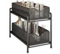 KHIronHive Under Sink Organizer Pull Out Storage Basket Sliding Iron Shelf for Bathroom Cabinet Space Saving Easy Install Black 36x19x31cm for Toiletries and Cleaning Supplies(Black)