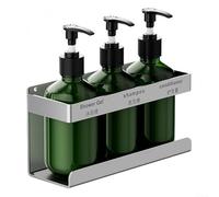 KHIronHive Wall Mounted Manual Soap Dispenser With Holder 300ML Pump Bottle For Shampoo Or Shower Gel Space Saving For Bathroom Or Kitchen Stainless Steel(3 Bottles)