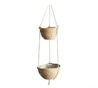 KHIronHive Wicker Hanging Plant Pots For Indoor And Outdoor Garden Decor, Natural Fiber Conjoined Basket With Breathable Open-Weave Design, Beige Dark Brown(natural color)