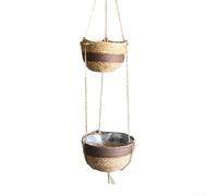 KHIronHive Wicker Hanging Plant Pots For Indoor And Outdoor Garden Decor, Natural Fiber Conjoined Basket With Breathable Open-Weave Design, Beige Dark Brown(dark brown)