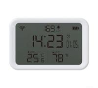 KHIronHive WiFi Thermometer Hygrometer For Tuya Smart, 4-in-1 Sensor With Light & Clock, 5.0- LCD Display, Voice Control