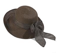 KHIronHive Women Straw Sun Hat Wide Brim Foldable Papyrus Cap UV Protection Breathable With Bow Lightweight Packable For Vacation Beach Garden Outdoor Khaki Beige Navy(Coffee)