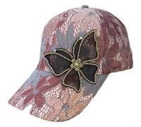 KHIronHive Women's Lace Rhinestone Baseball Cap Adjustable Sun Hat With Bow Breathable UV Protection Summer Fashion Accessory For Outdoor Casual(Wine Red)