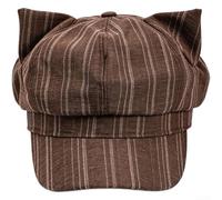 KHIronHive Women's Striped Corduroy Newsboy Hat Cat Ears | striped pattern, corduroy texture, retro literary style, autumn winter fashion, artistic flair