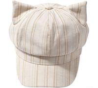 KHIronHive Women's Striped Corduroy Newsboy Hat Cat Ears | striped pattern, corduroy texture, retro literary style, autumn winter fashion, artistic flair