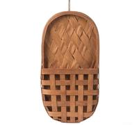 KHIronHive Wooden Hanging Storage Basket Handmade Rustic Wall For Dried Flowers Artificial Plants Indoor Outdoor Home Decor Multipurpose Vertical Space Saver(XH25-017)