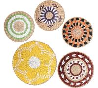 KHiry 5Pcs Boho Wall Baskets Decor Seagrass Hanging Woven Wall Basket Decor Rattan Wall Basket Decorative Round Wall Hanging Bowl Plates African Hanging Woven Wall Baskets For Home