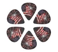 KHiry 6 Pack Guitar Picks Plectrums with Organizer Storage Box American Flag Firework Bass Picks for Electric Ukulele Picks for Acoustic Guitars 0.46mm
