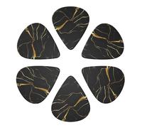 KHiry 6 Pack Guitar Picks Plectrums with Organizer Storage Box Black gold marble texture Bass Picks for Electric Ukulele Picks for Acoustic Guitars 0.71mm