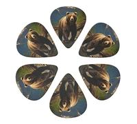 KHiry 6 Pack Guitar Picks Plectrums with Organizer Storage Box Brown bear Bass Picks for Electric Ukulele Picks for Acoustic Guitars 0.96mm