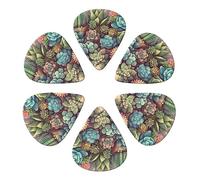 KHiry 6 Pack Guitar Picks Plectrums with Organizer Storage Box Cute Succulents Bass Picks for Electric Ukulele Picks for Acoustic Guitars 0.71mm
