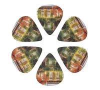 KHiry 6 Pack Guitar Picks Plectrums with Organizer Storage Box Leafy Townhouses Bass Picks for Electric Ukulele Picks for Acoustic Guitars 0.46mm