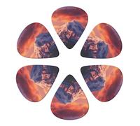 KHiry 6 Pack Guitar Picks Plectrums with Organizer Storage Box Mount at Sunset Bass Picks for Electric Ukulele Picks for Acoustic Guitars 0.96mm