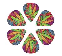 KHiry 6 Pack Guitar Picks Plectrums with Organizer Storage Box MultiColor Leaf Weed Art Bass Picks for Electric Ukulele Picks for Acoustic Guitars 0.71mm