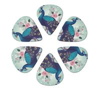 KHiry 6 Pack Guitar Picks Plectrums with Organizer Storage Box Peacock and Floral Bass Picks for Electric Ukulele Picks for Acoustic Guitars 0.96mm