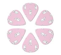 KHiry 6 Pack Guitar Picks Plectrums with Organizer Storage Box Polar Bear Pink Bass Picks for Electric Ukulele Picks for Acoustic Guitars 0.71mm