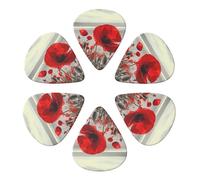 KHiry 6 Pack Guitar Picks Plectrums with Organizer Storage Box Red Poppy Flower Bass Picks for Electric Ukulele Picks for Acoustic Guitars 0.46mm