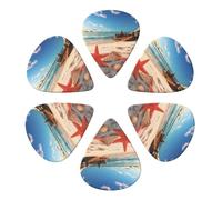 KHiry 6 Pack Guitar Picks Plectrums with Organizer Storage Box Sand Beach Starfish Bass Picks for Electric Ukulele Picks for Acoustic Guitars 0.71mm