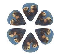 KHiry 6 Pack Guitar Picks Plectrums with Organizer Storage Box Sea Otters Painting Bass Picks for Electric Ukulele Picks for Acoustic Guitars 0.71mm