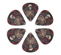 KHiry 6 Pack Guitar Picks Plectrums with Organizer Storage Box Skeleton with Roses Bass Picks for Electric Ukulele Picks for Acoustic Guitars 0.71mm