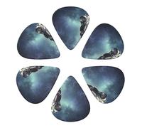 KHiry 6 Pack Guitar Picks Plectrums with Organizer Storage Box Space Galaxy Astronaut Bass Picks for Electric Ukulele Picks for Acoustic Guitars 0.71mm