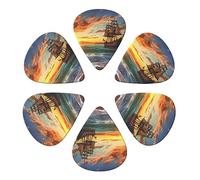 KHiry 6 Pack Guitar Picks Plectrums with Organizer Storage Box sunset pirate ship Bass Picks for Electric Ukulele Picks for Acoustic Guitars 0.46mm